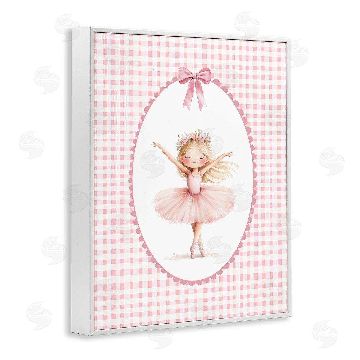 Christine Simpson Art Ballerina on Pink Checkered White Framed Giclee Print Wall Art