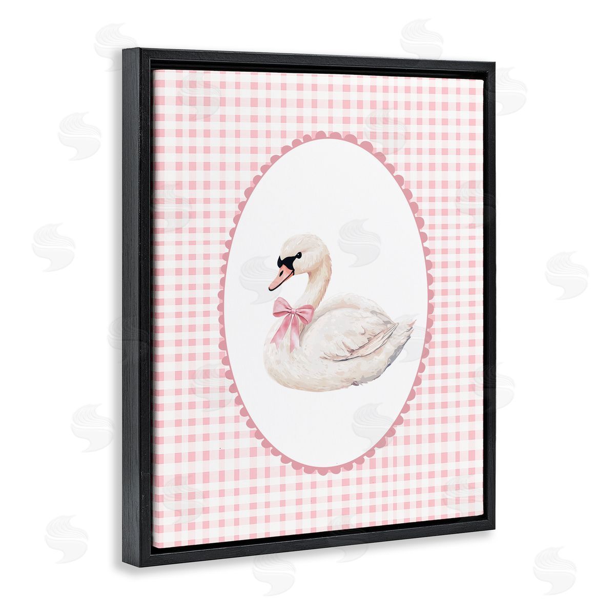Christine Simpson Art Gentle Swan on Pink Checkered Black Floating Frame Canvas Wall Art Print
