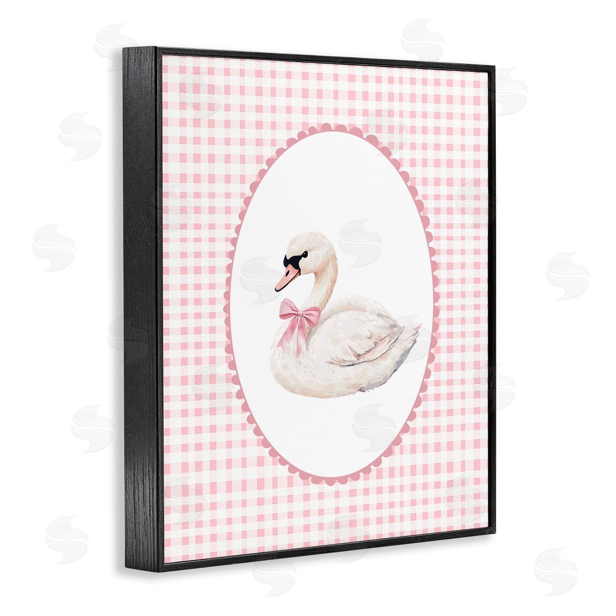 Christine Simpson Art Gentle Swan on Pink Checkered Black Framed Giclee Print Wall Art
