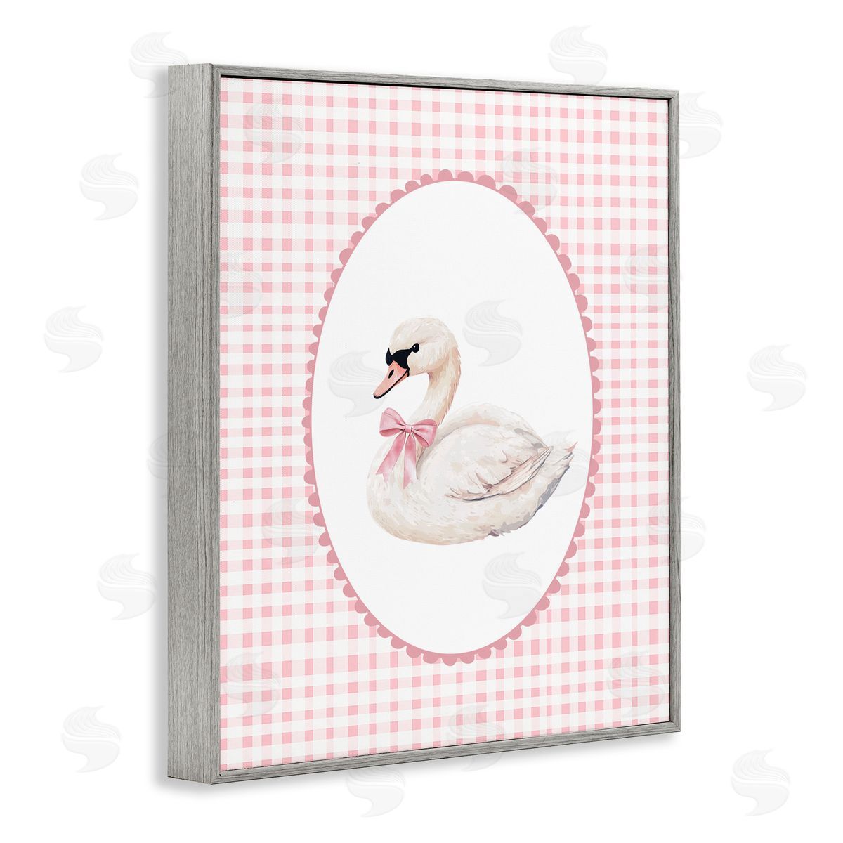 Christine Simpson Art Gentle Swan on Pink Checkered Gray Framed Giclee Print Wall Art