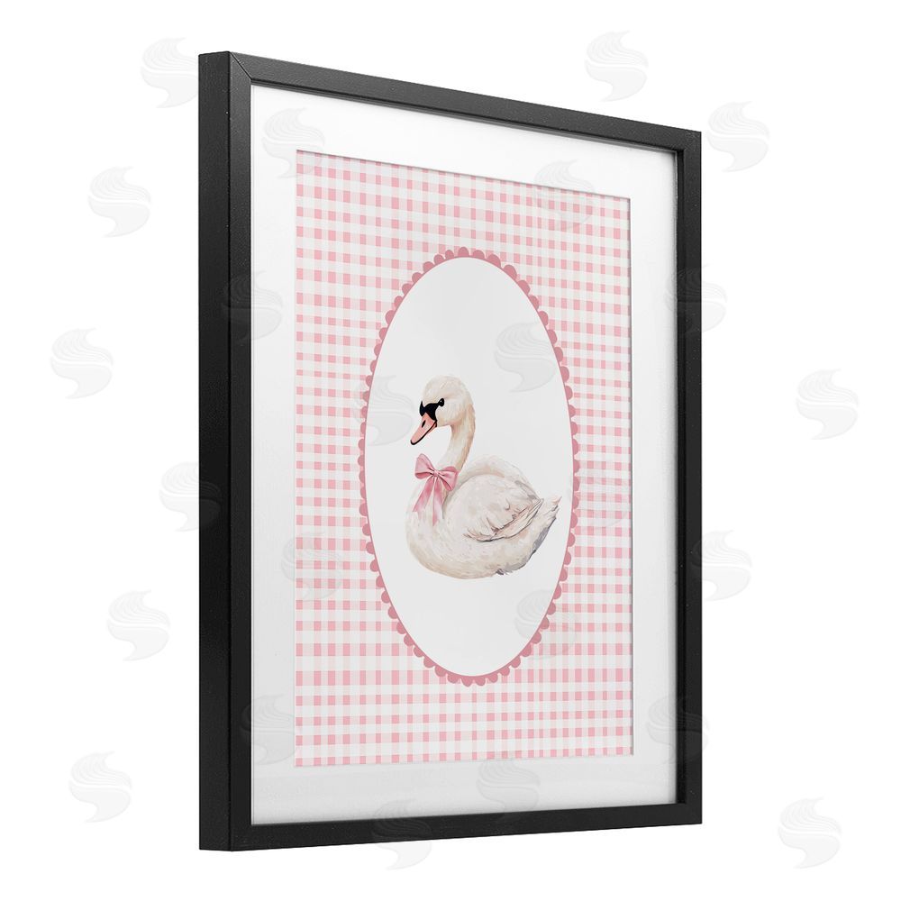 Christine Simpson Art Gentle Swan on Pink Checkered Black Framed Print Under Glass Wall Art