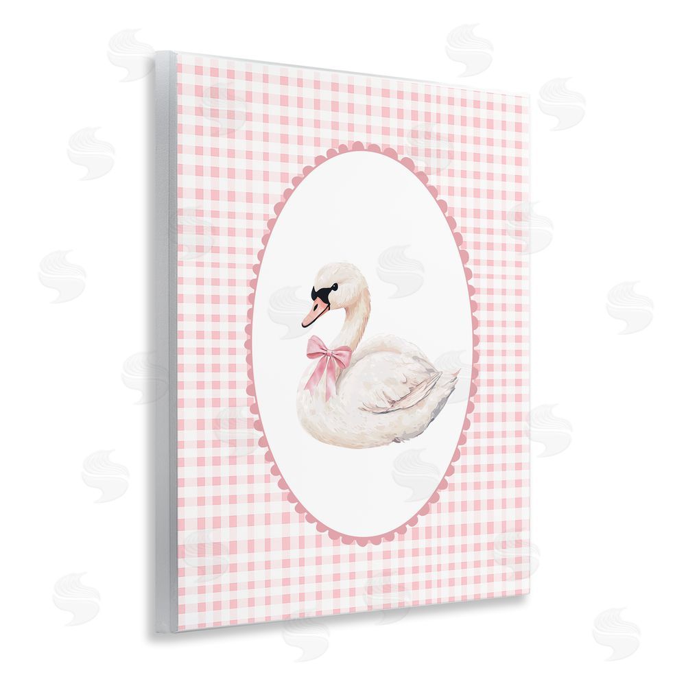 Christine Simpson Art Gentle Swan on Pink Checkered Wooden Wall Plaque Art Print