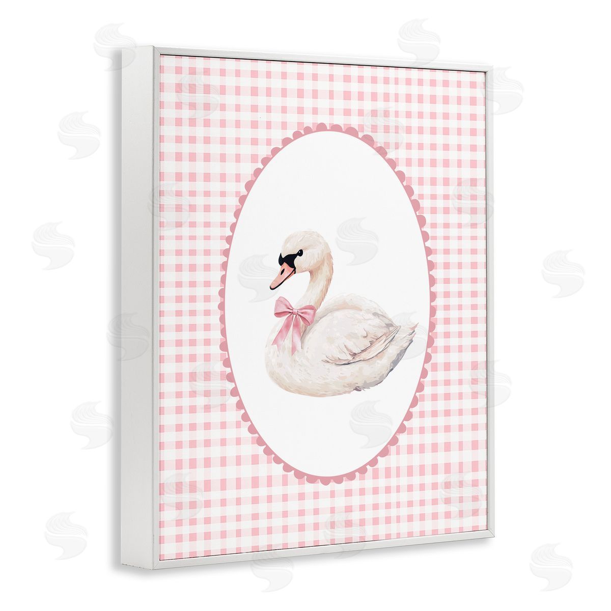 Christine Simpson Art Gentle Swan on Pink Checkered White Framed Giclee Print Wall Art