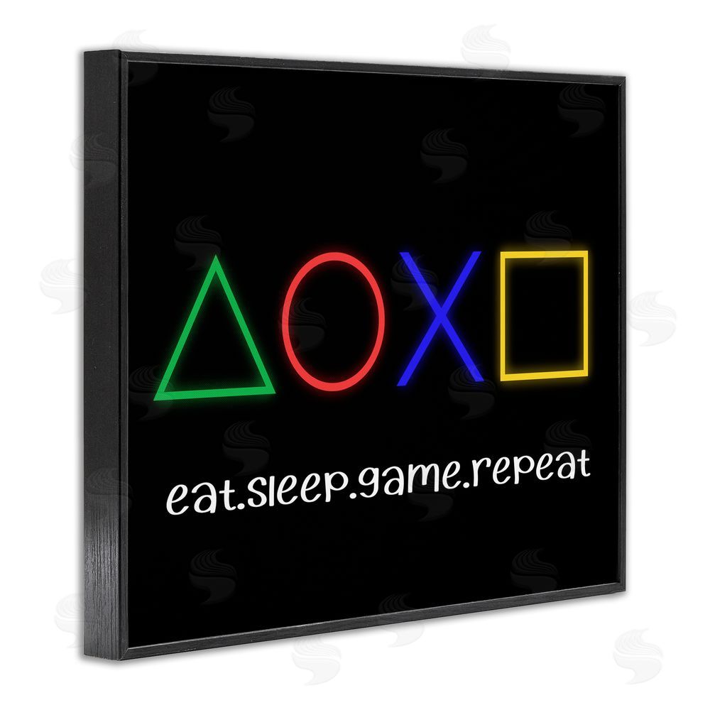 Christine Simpson Art Neon Gaming Symbols & Words Black Framed Giclee Print Wall Art