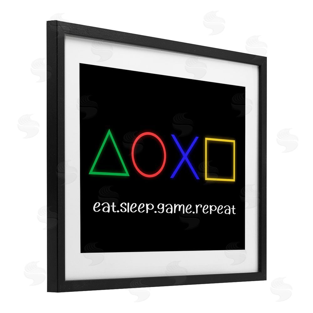 Christine Simpson Art Neon Gaming Symbols & Words Black Framed Print Under Glass Wall Art