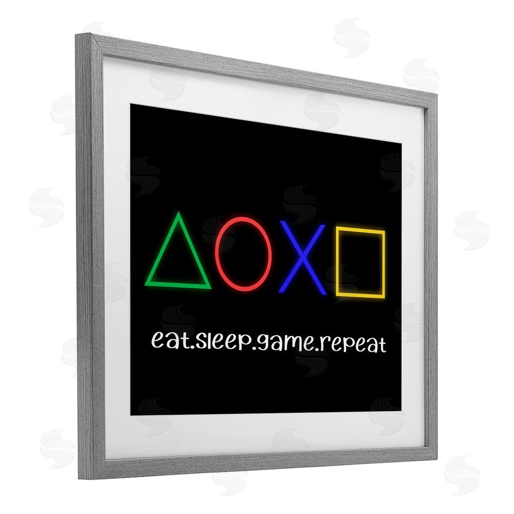 Christine Simpson Art Neon Gaming Symbols & Words Gray Framed Print Under Glass Wall Art