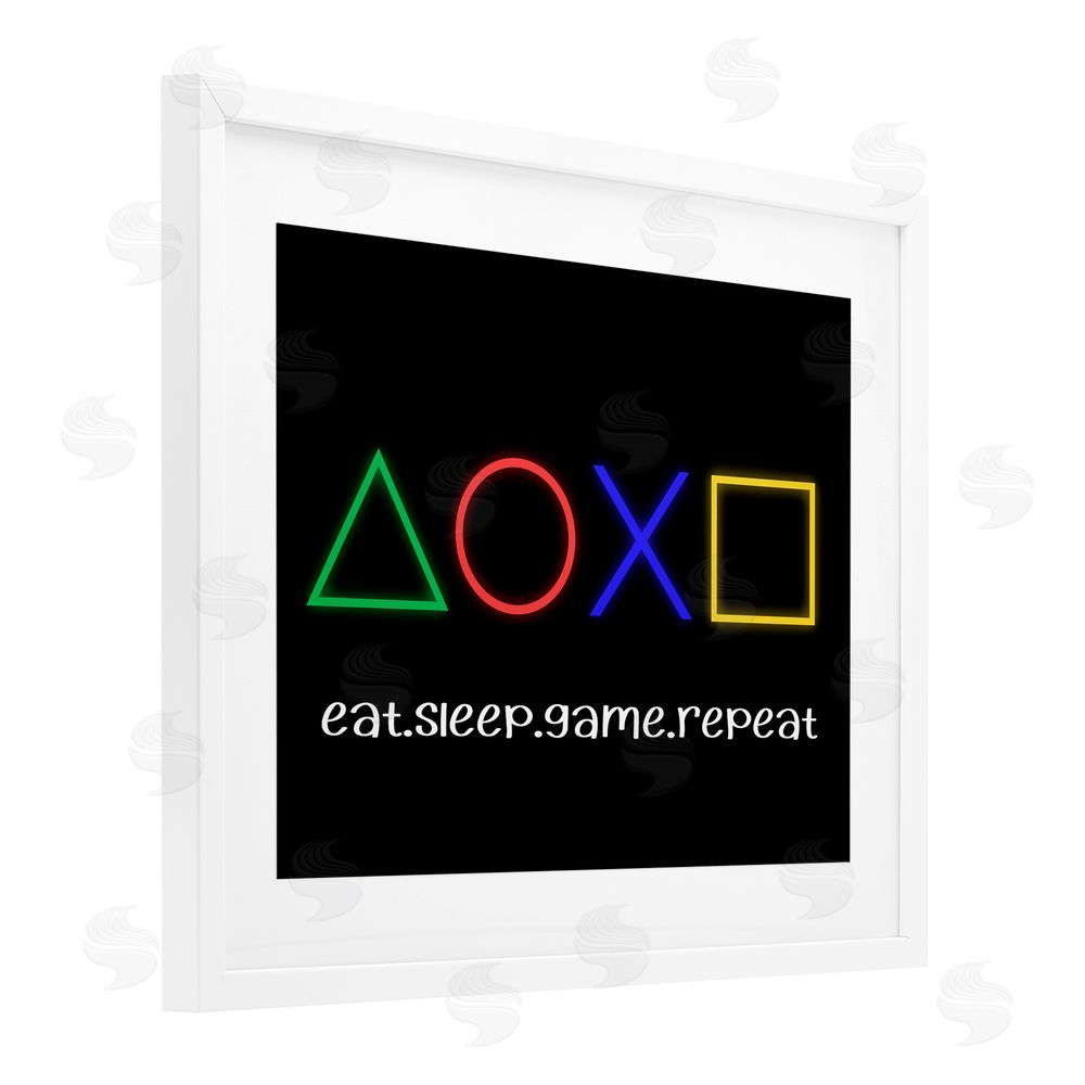 Christine Simpson Art Neon Gaming Symbols & Words White Framed Print Under Glass Wall Art