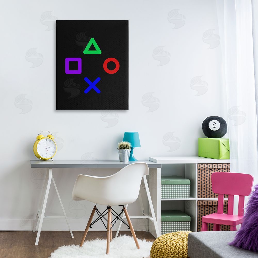 Kim Allen Game Button Shapes Stretched Canvas Wall Art Print in Room