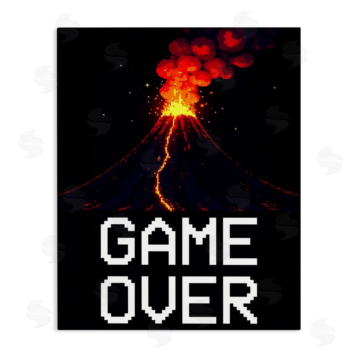 Kim Allen Pixel Volcano Game Over Stretched Canvas Wall Art Print