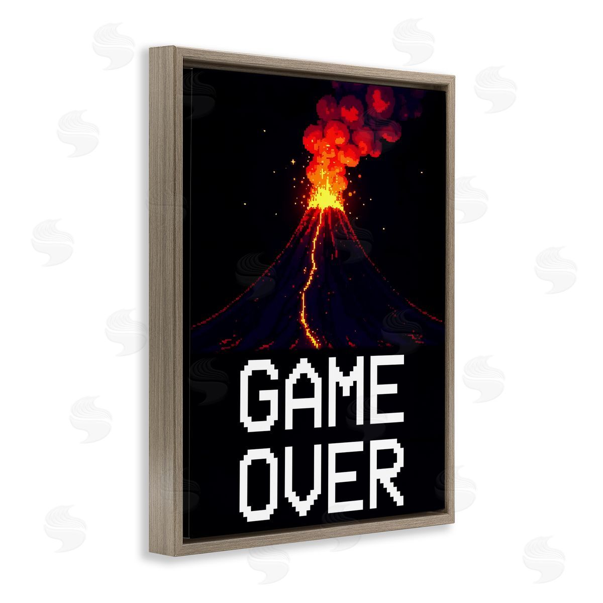 Kim Allen Pixel Volcano Game Over Brown Floating Frame Canvas Wall Art Print
