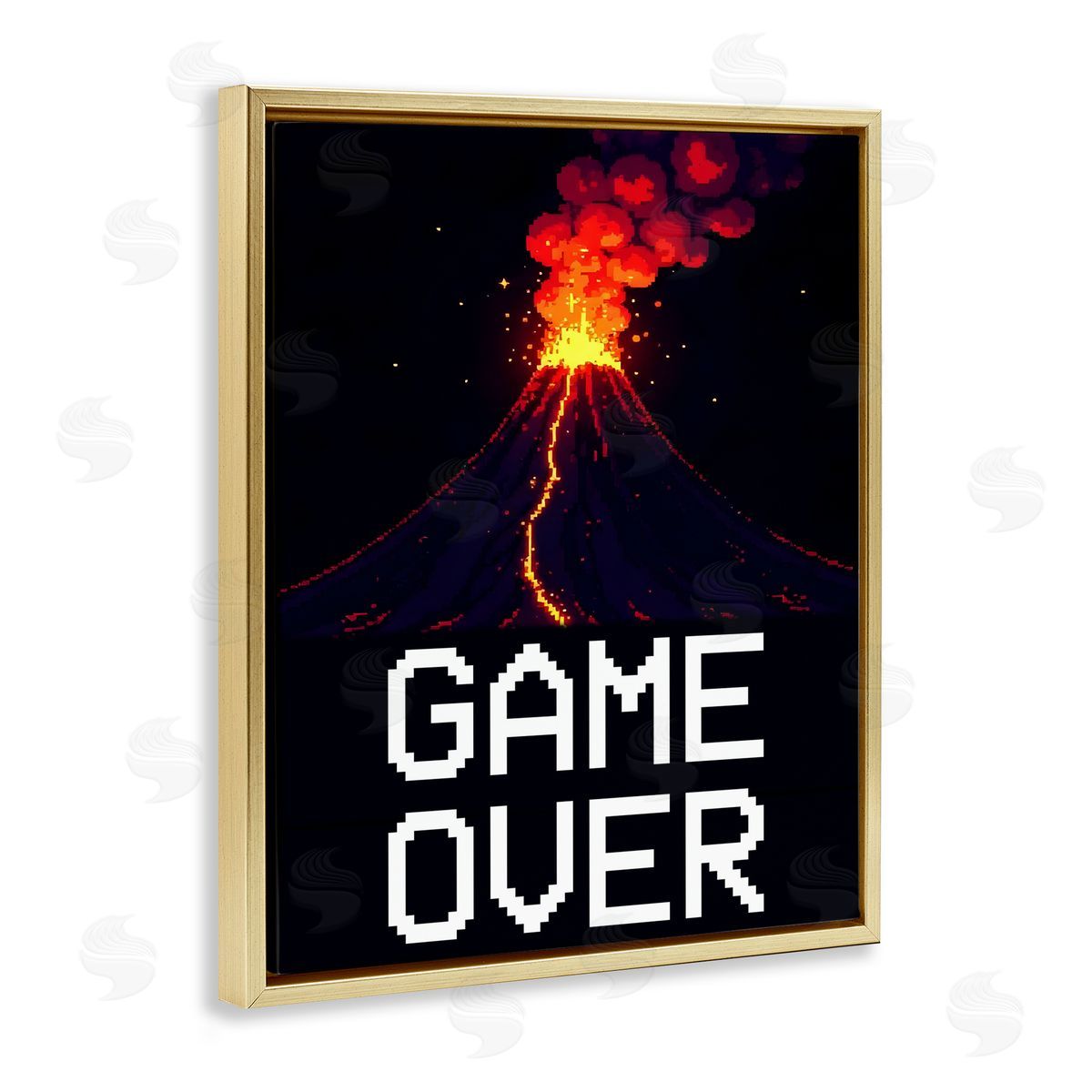 Kim Allen Pixel Volcano Game Over Gold Floating Frame Canvas Wall Art Print