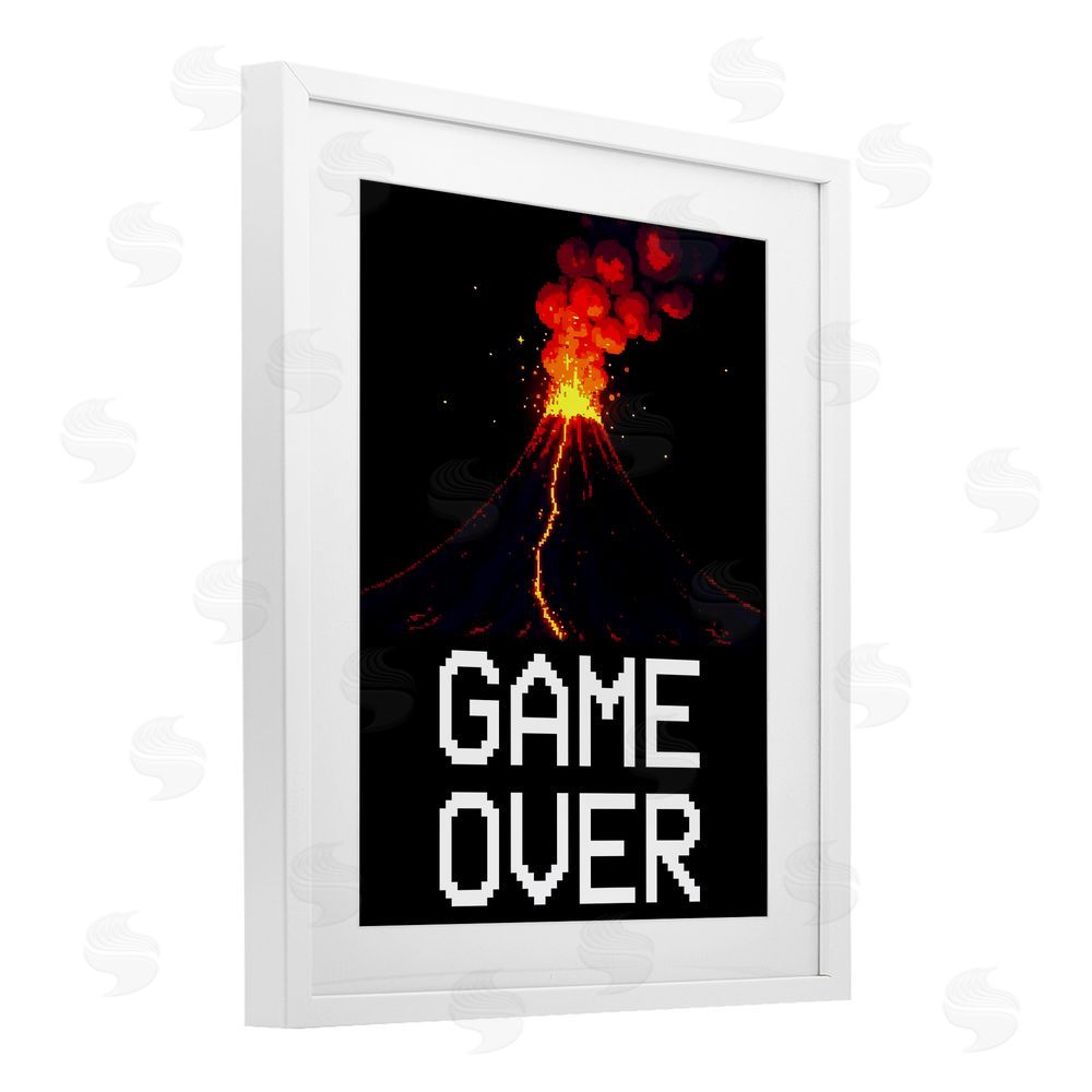 Kim Allen Pixel Volcano Game Over White Framed Print Under Glass Wall Art