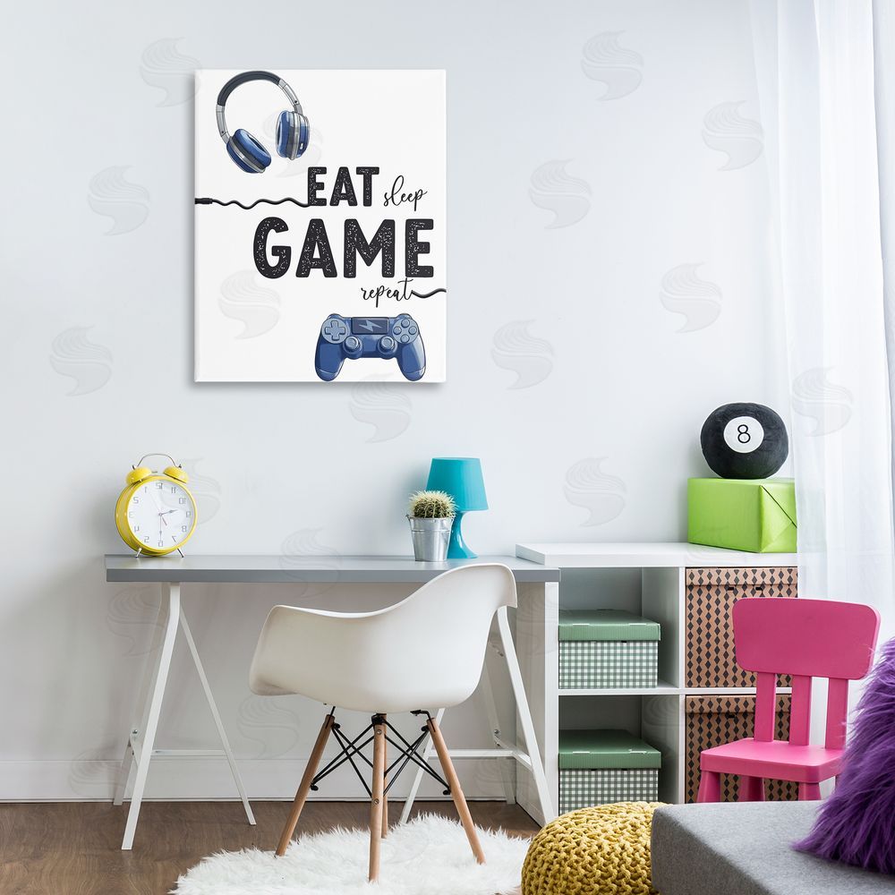 Christine Simpson Art Eat Sleep Game Lifestyle Stretched Canvas Wall Art Print in Room