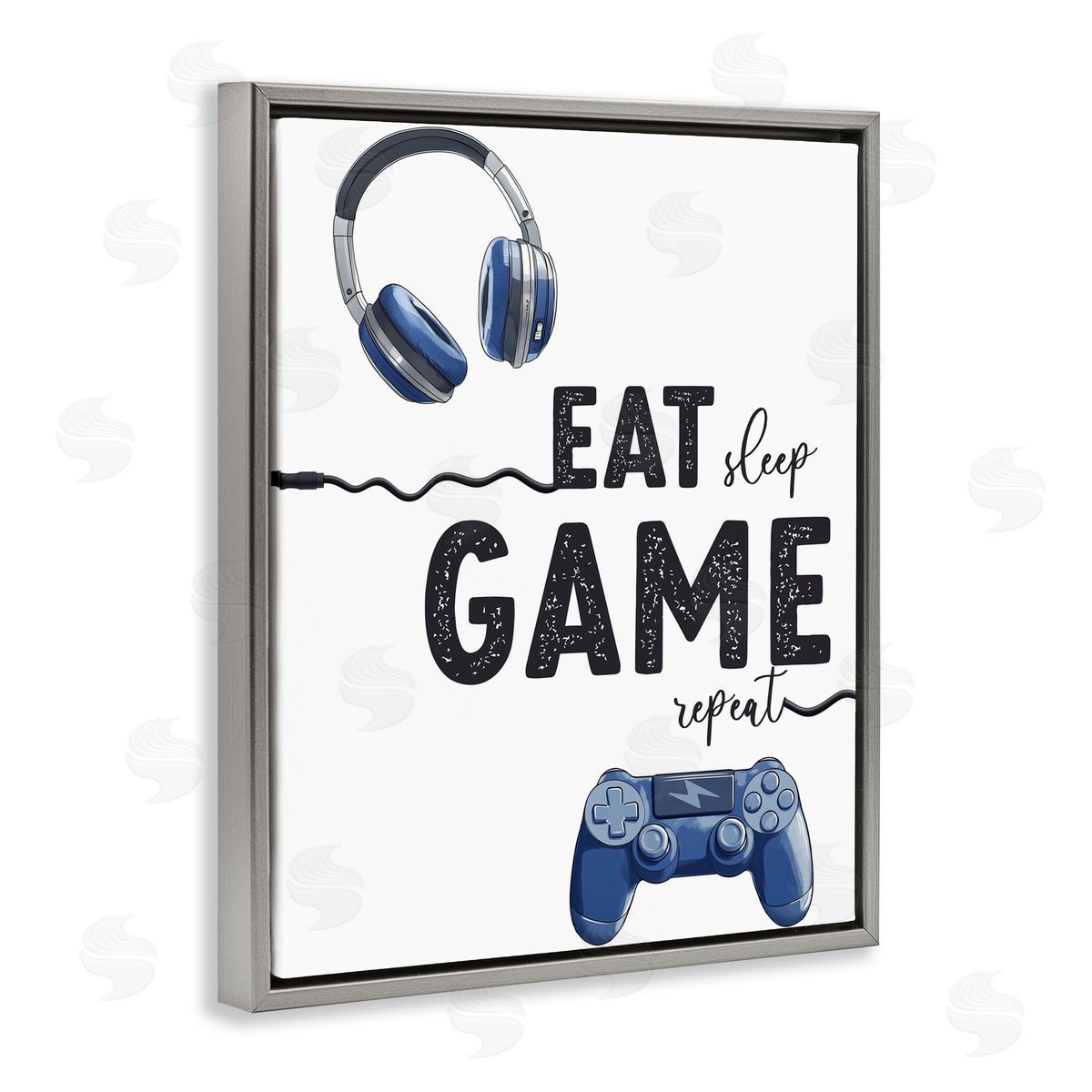 Christine Simpson Art Eat Sleep Game Lifestyle Gray Floating Frame Canvas Wall Art Print