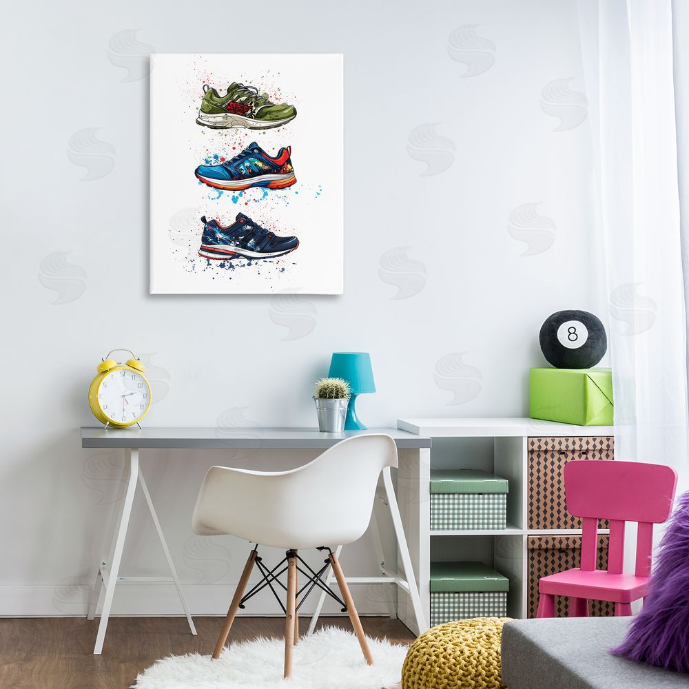 Christine Simpson Art Modern Spray Sneakers Stretched Canvas Wall Art Print in Room