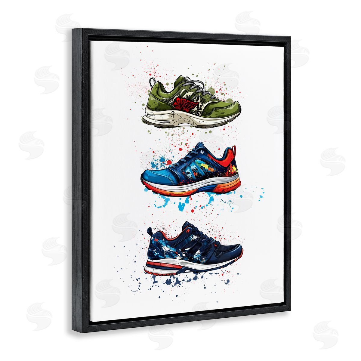 Christine Simpson Art Modern Spray Sneakers Black Floating Frame Canvas Wall Art Print