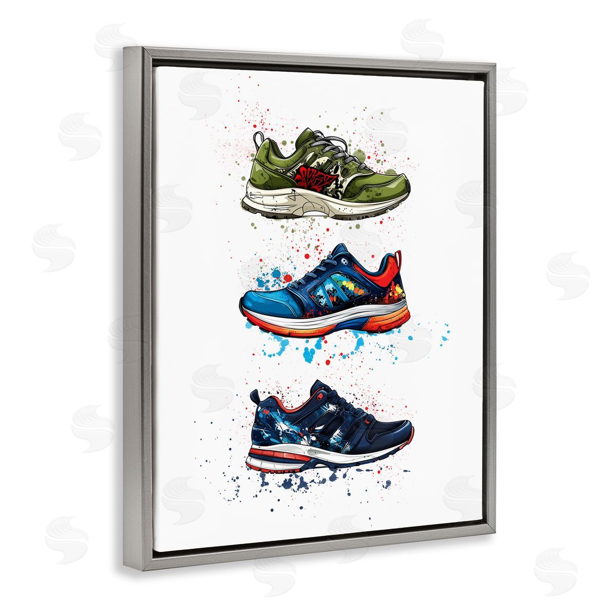 Christine Simpson Art Modern Spray Sneakers Gray Floating Frame Canvas Wall Art Print