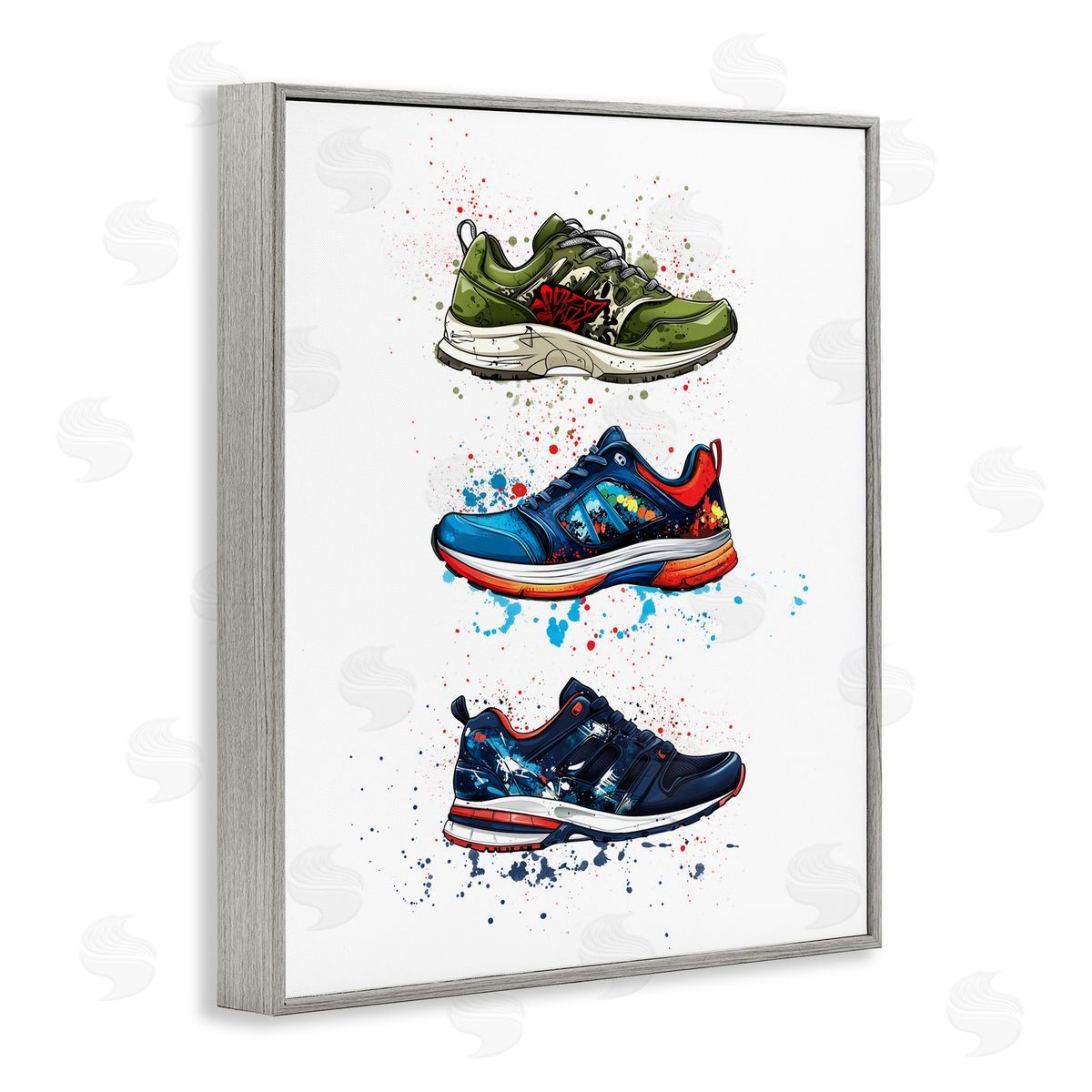 Christine Simpson Art Modern Spray Sneakers Gray Framed Giclee Print Wall Art