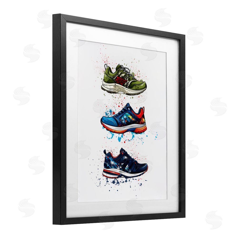 Christine Simpson Art Modern Spray Sneakers Black Framed Print Under Glass Wall Art