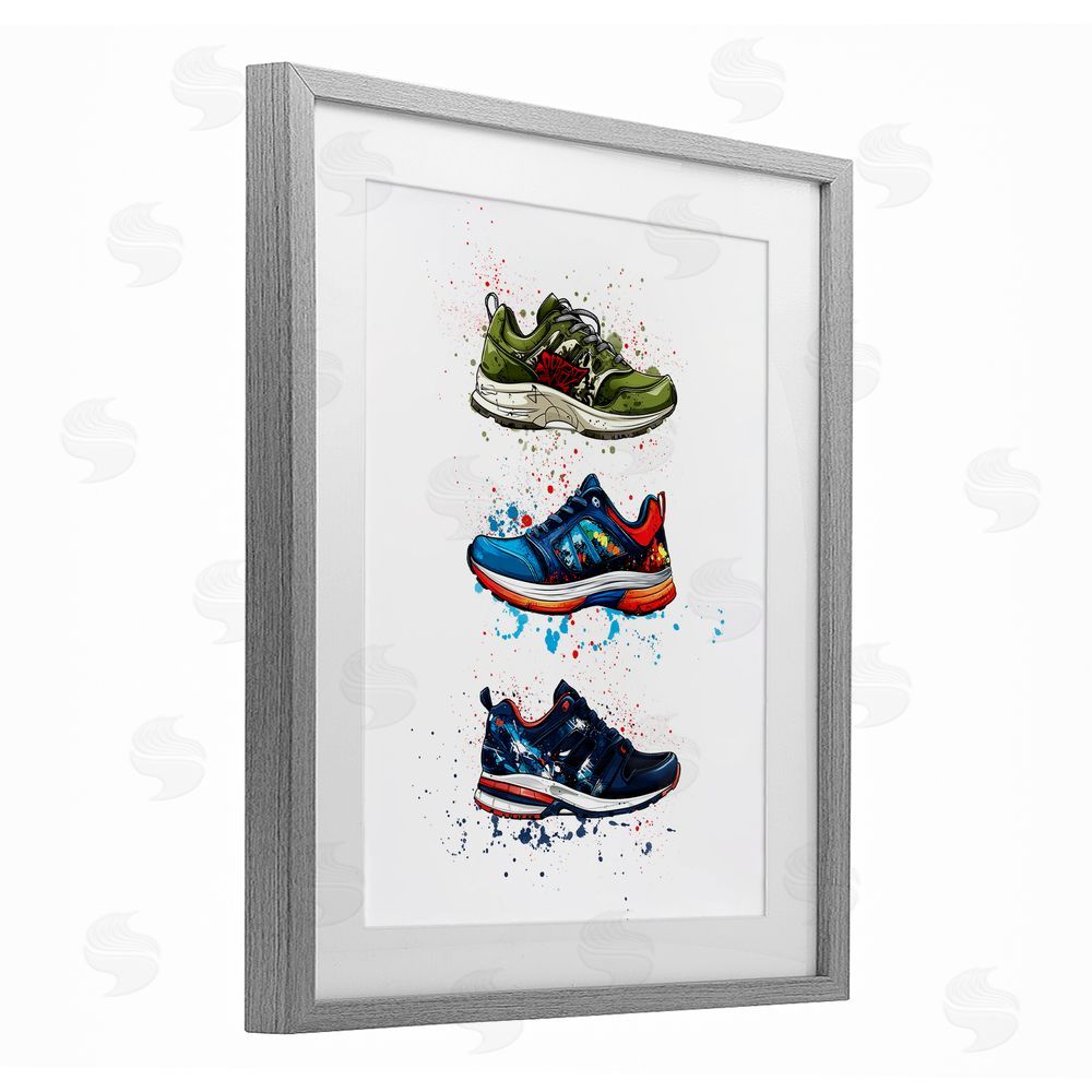 Christine Simpson Art Modern Spray Sneakers Gray Framed Print Under Glass Wall Art
