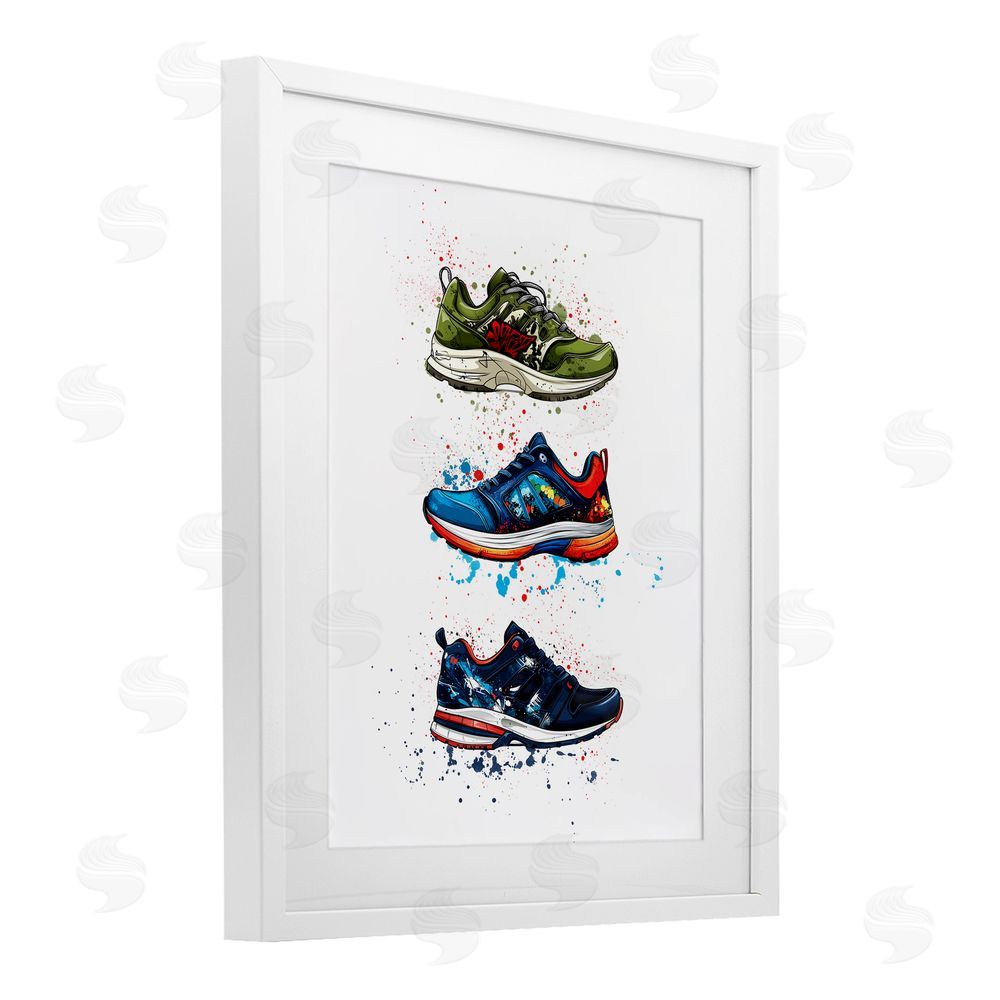 Christine Simpson Art Modern Spray Sneakers White Framed Print Under Glass Wall Art