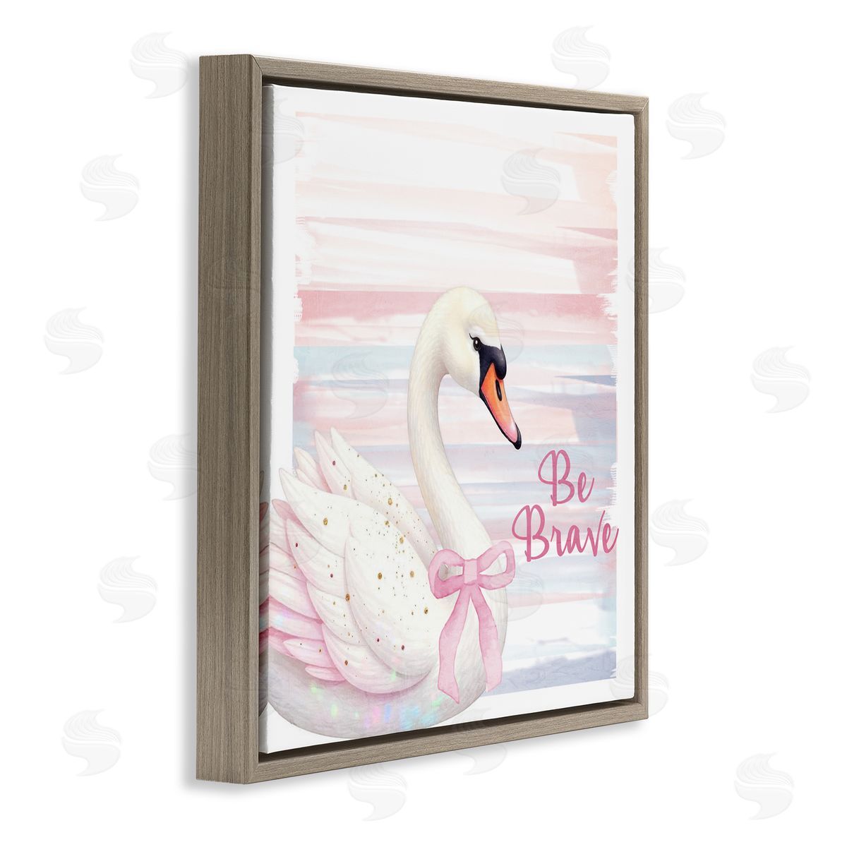 Kim Allen Be Brave Pastel Swan Brown Floating Frame Canvas Wall Art Print