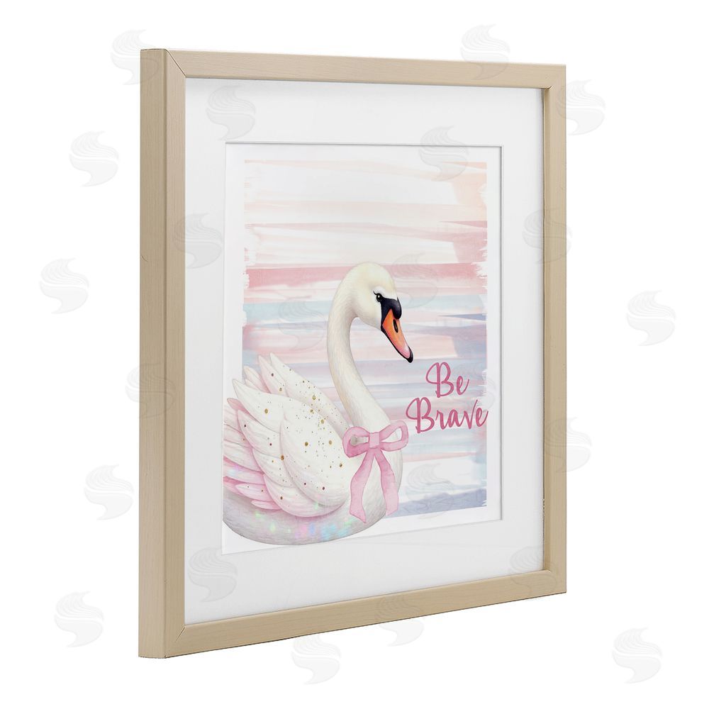 Kim Allen Be Brave Pastel Swan Brown Framed Print Under Glass Wall Art