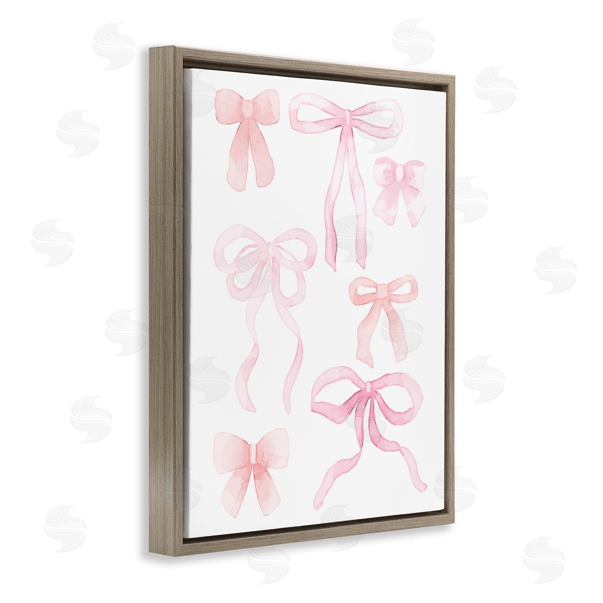 Kim Allen Pink Watercolor Bows Brown Floating Frame Canvas Wall Art Print