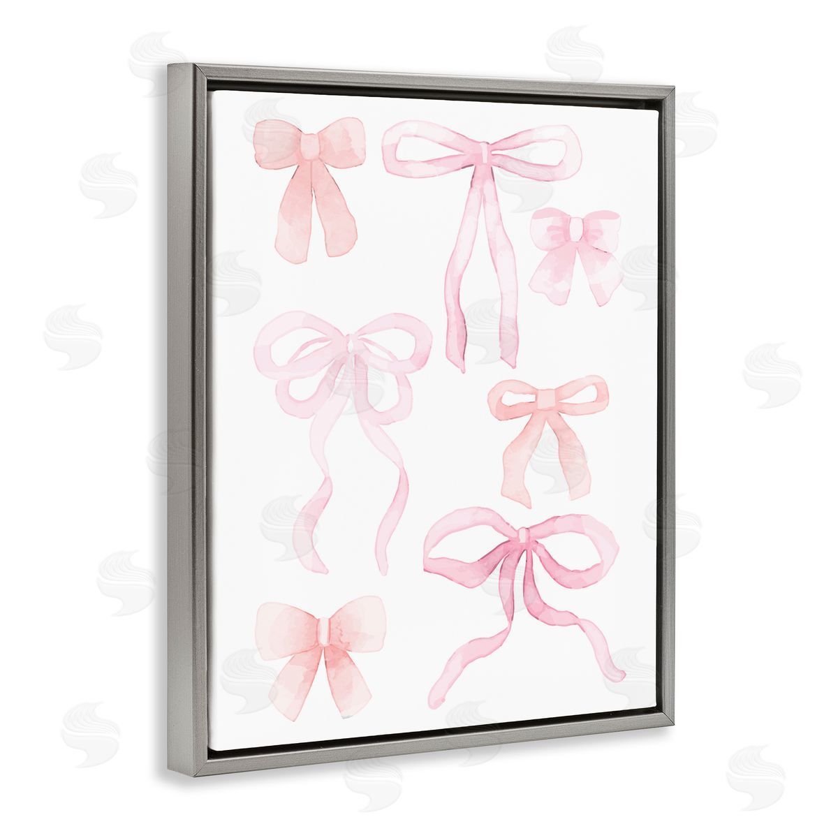 Kim Allen Pink Watercolor Bows Gray Floating Frame Canvas Wall Art Print