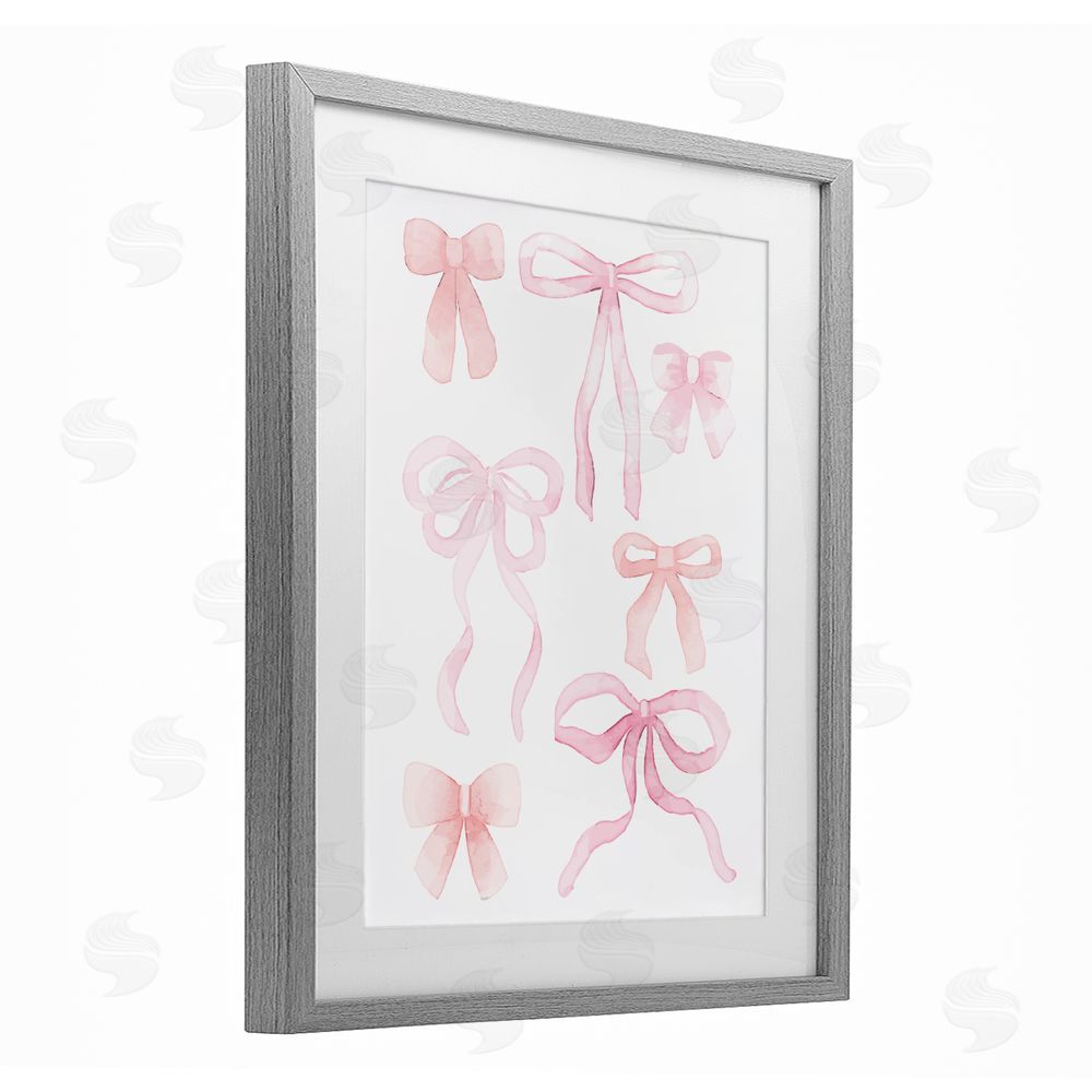 Kim Allen Pink Watercolor Bows Gray Framed Print Under Glass Wall Art