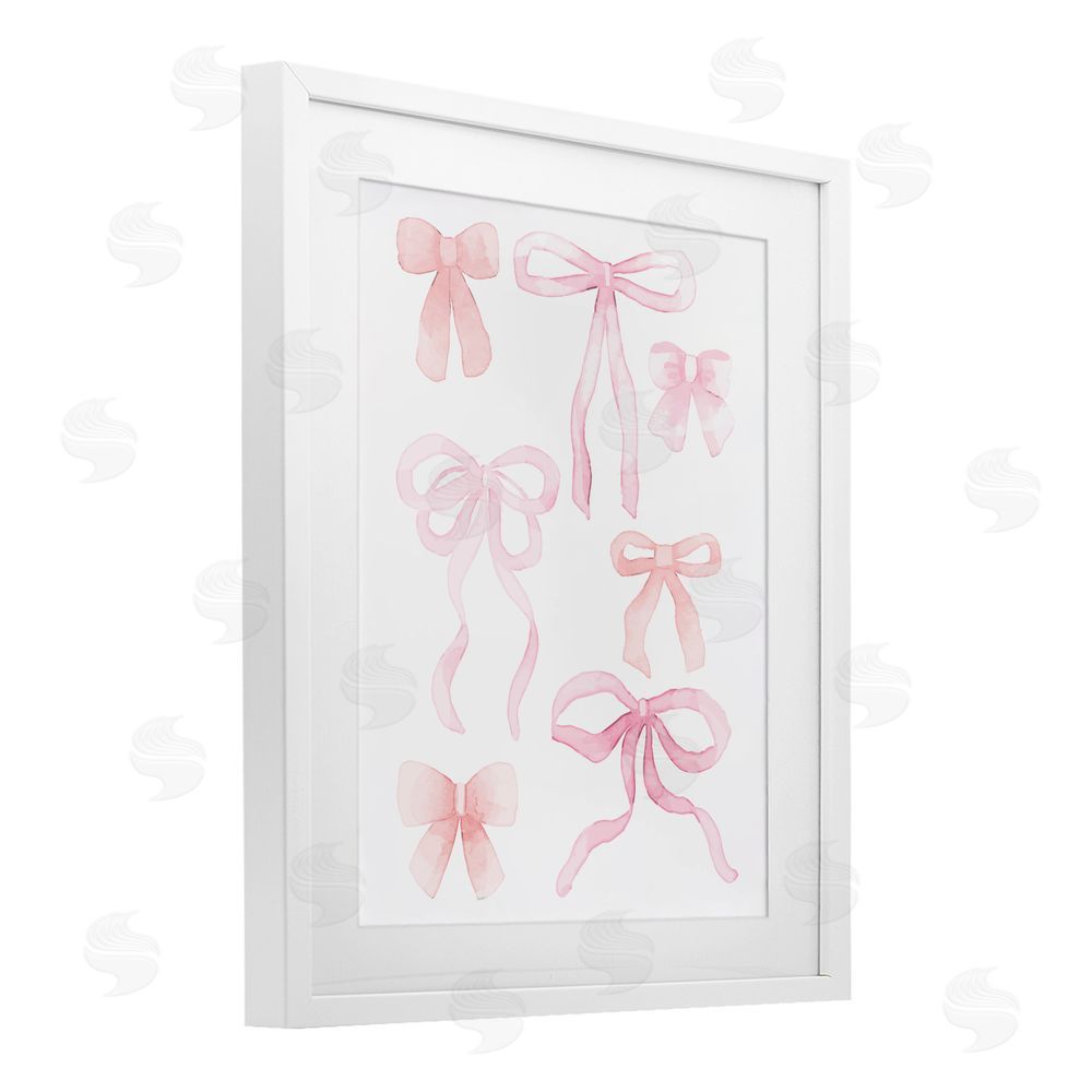 Kim Allen Pink Watercolor Bows White Framed Print Under Glass Wall Art