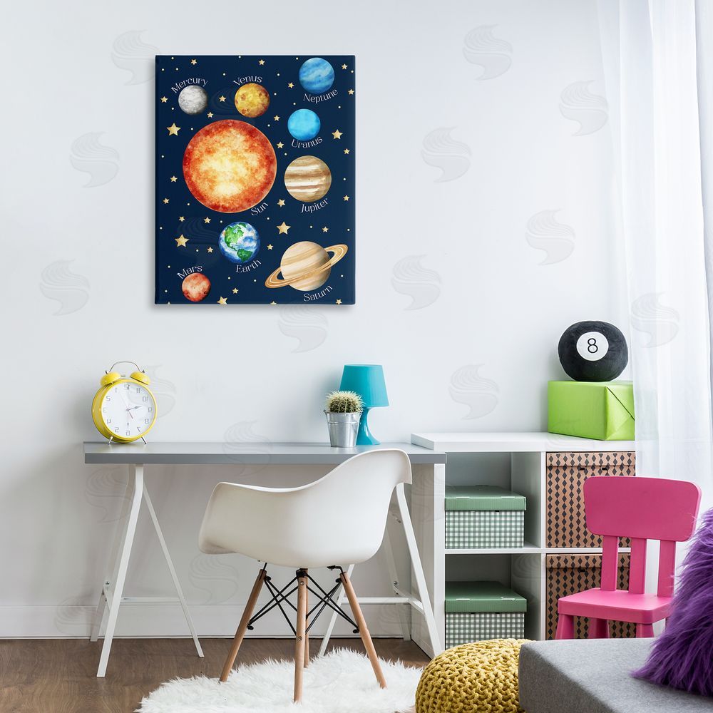 Christine Simpson Art Educational Solar System Space Stretched Canvas Wall Art Print in Room