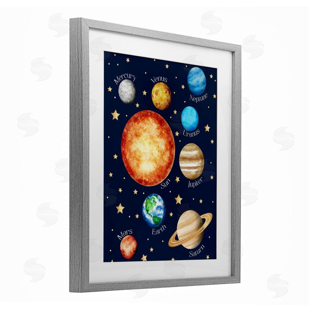 Christine Simpson Art Educational Solar System Space Gray Framed Print Under Glass Wall Art