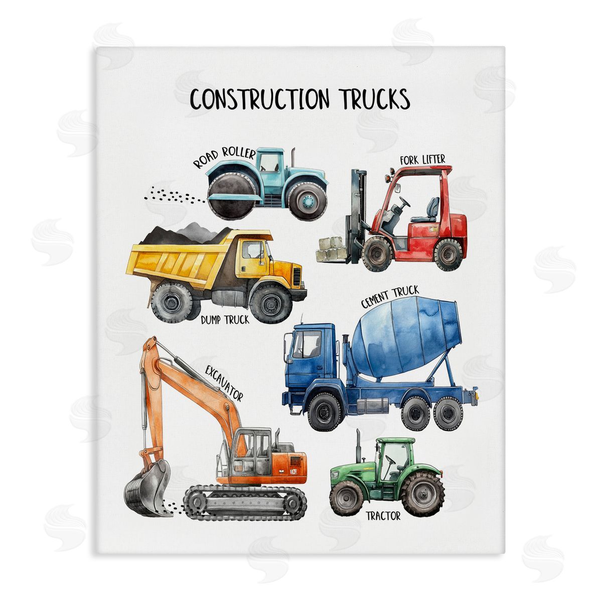 Christine Simpson Art Construction Trucks Machinery Stretched Canvas Wall Art Print