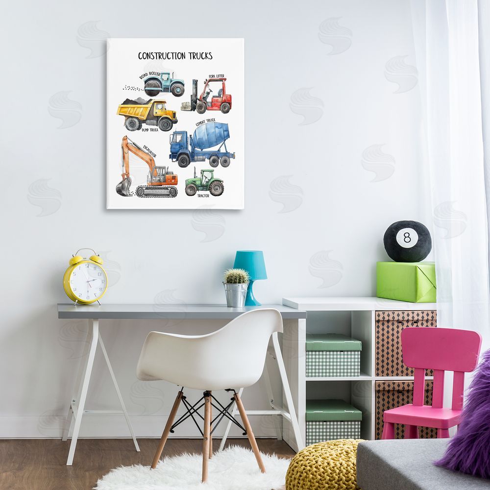 Christine Simpson Art Construction Trucks Machinery Stretched Canvas Wall Art Print in Room