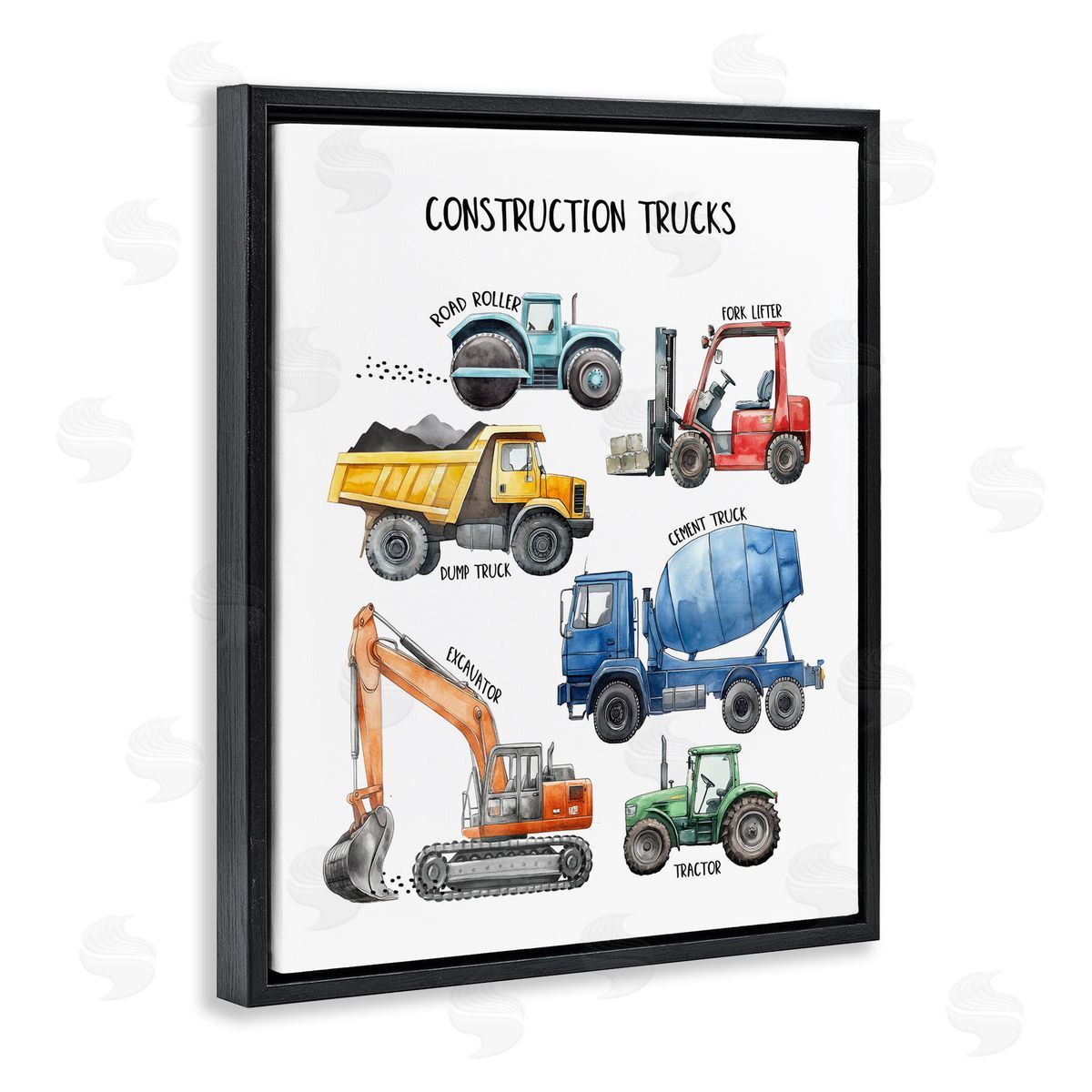 Christine Simpson Art Construction Trucks Machinery Black Floating Frame Canvas Wall Art Print