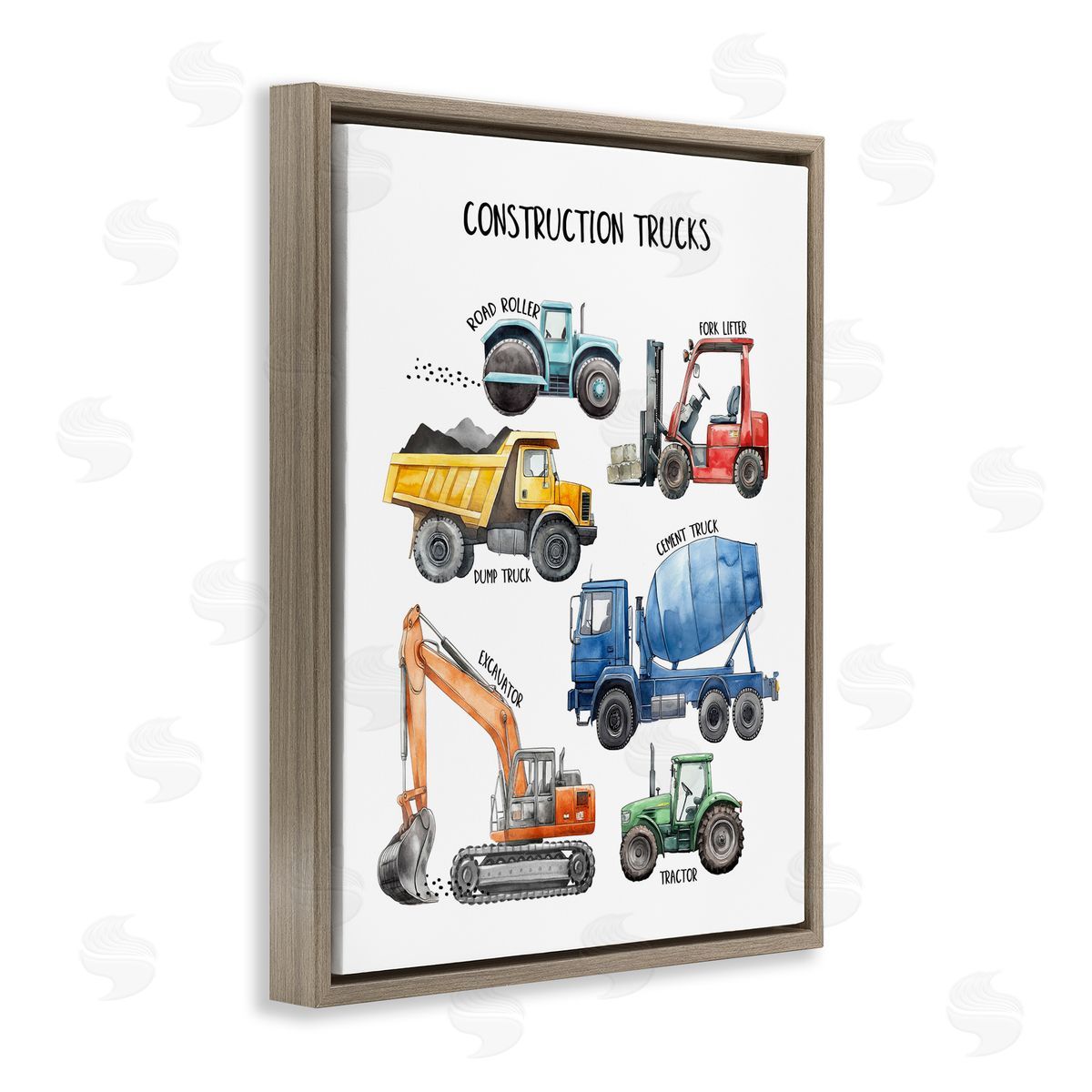 Christine Simpson Art Construction Trucks Machinery Brown Floating Frame Canvas Wall Art Print