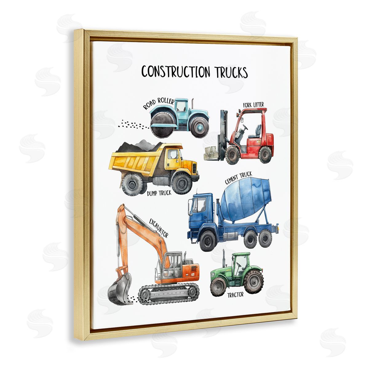 Christine Simpson Art Construction Trucks Machinery Gold Floating Frame Canvas Wall Art Print