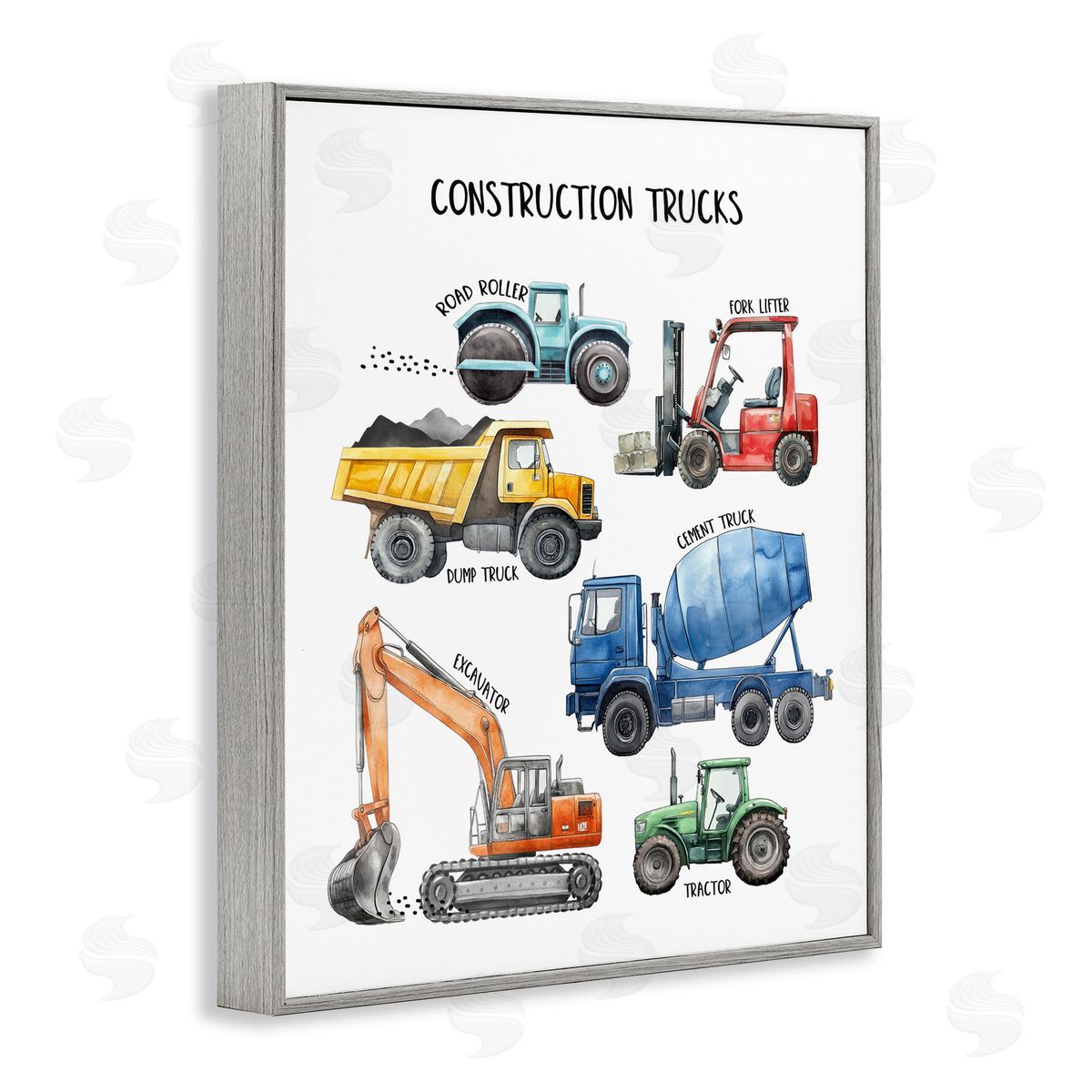 Christine Simpson Art Construction Trucks Machinery Gray Framed Giclee Print Wall Art