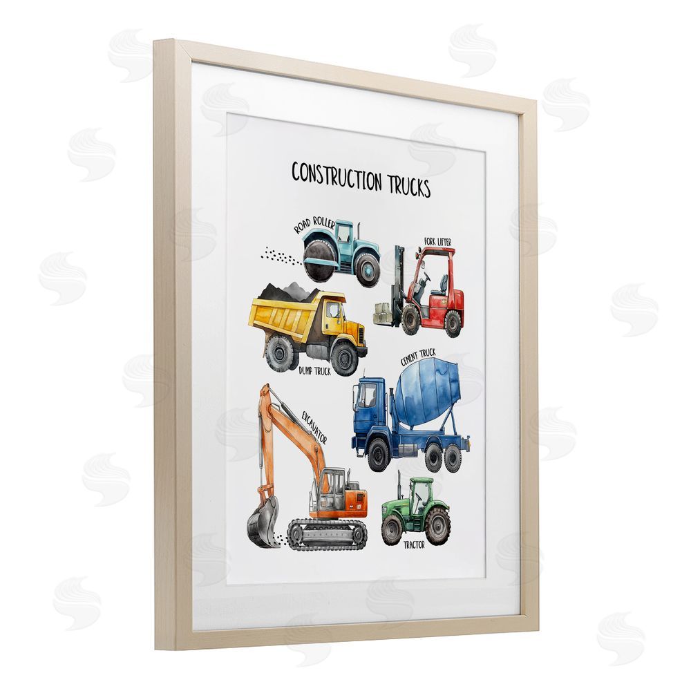 Christine Simpson Art Construction Trucks Machinery Brown Framed Print Under Glass Wall Art