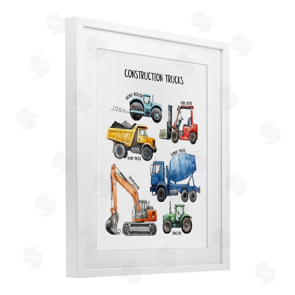 Christine Simpson Art Construction Trucks Machinery White Framed Print Under Glass Wall Art
