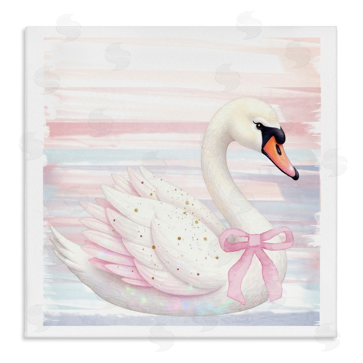 Kim Allen Pink Swan with Ribbon Stretched Canvas Wall Art Print