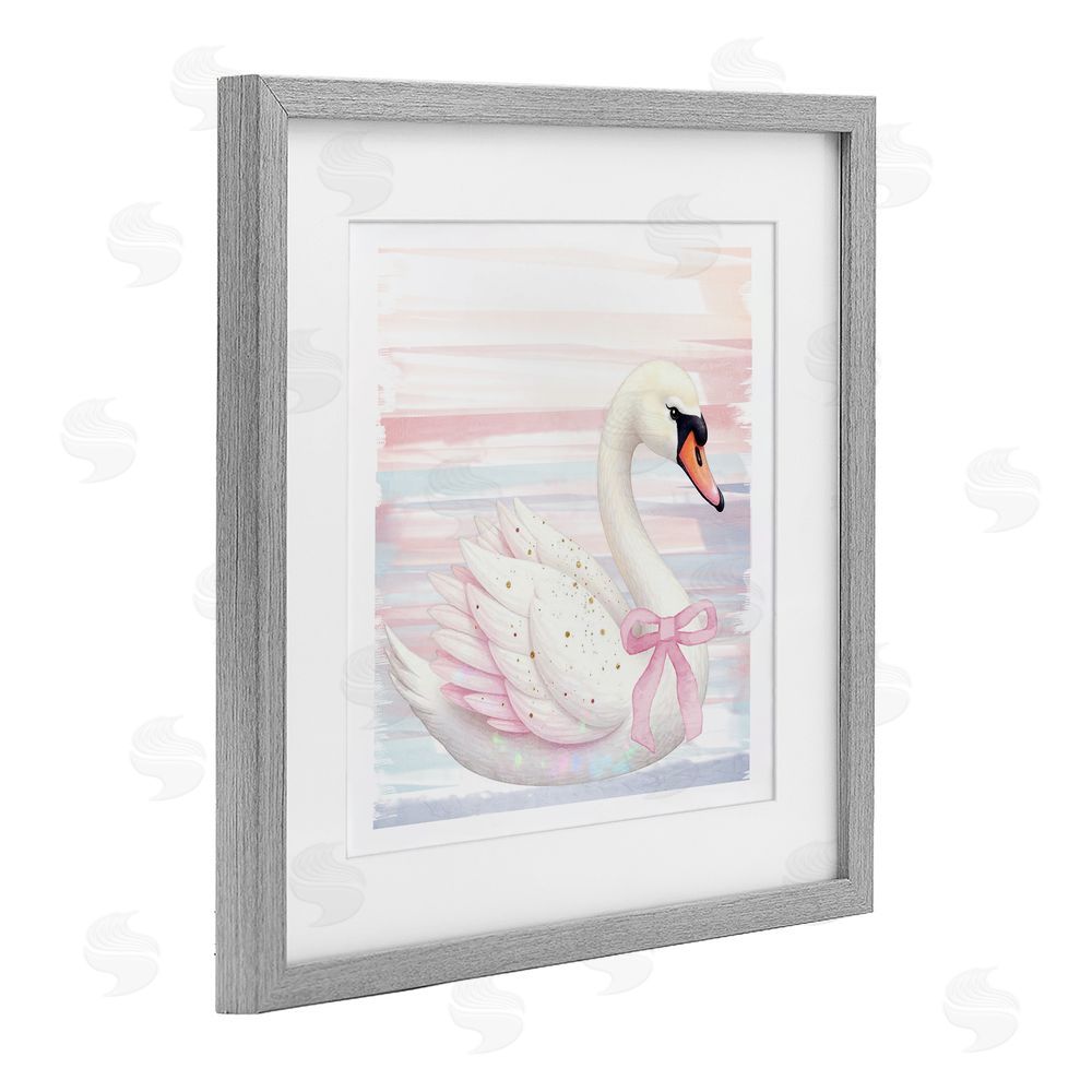 Kim Allen Pink Swan with Ribbon Gray Framed Print Under Glass Wall Art