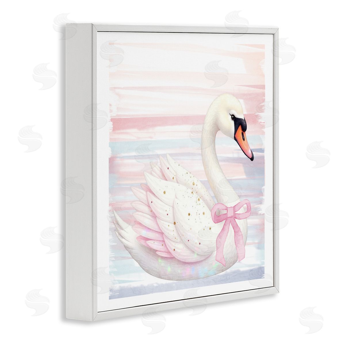 Kim Allen Pink Swan with Ribbon White Framed Giclee Print Wall Art
