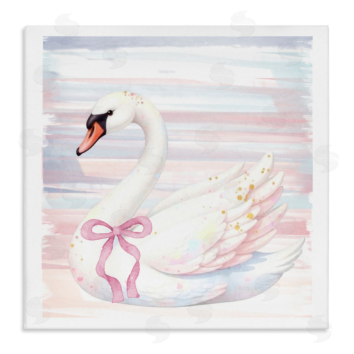 Kim Allen Pastel Swan with Ribbon Stretched Canvas Wall Art Print