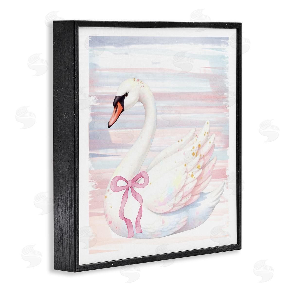 Kim Allen Pastel Swan with Ribbon Black Framed Giclee Print Wall Art