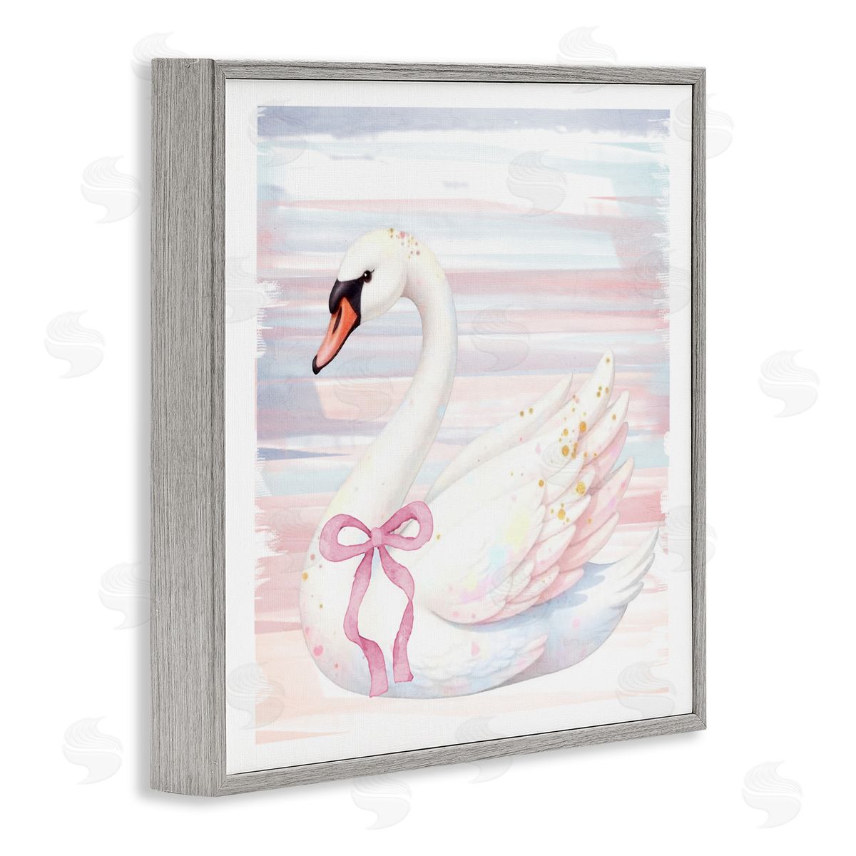 Kim Allen Pastel Swan with Ribbon Gray Framed Giclee Print Wall Art