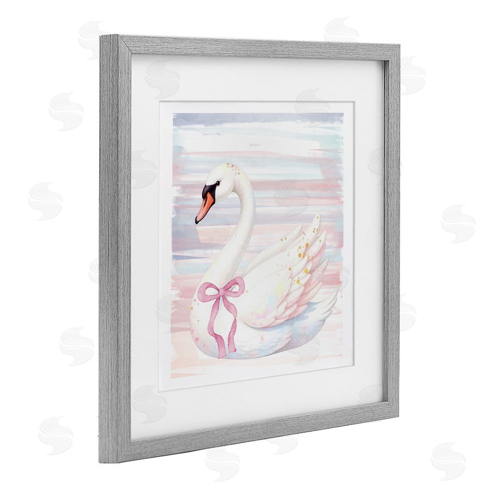 Kim Allen Pastel Swan with Ribbon Gray Framed Print Under Glass Wall Art
