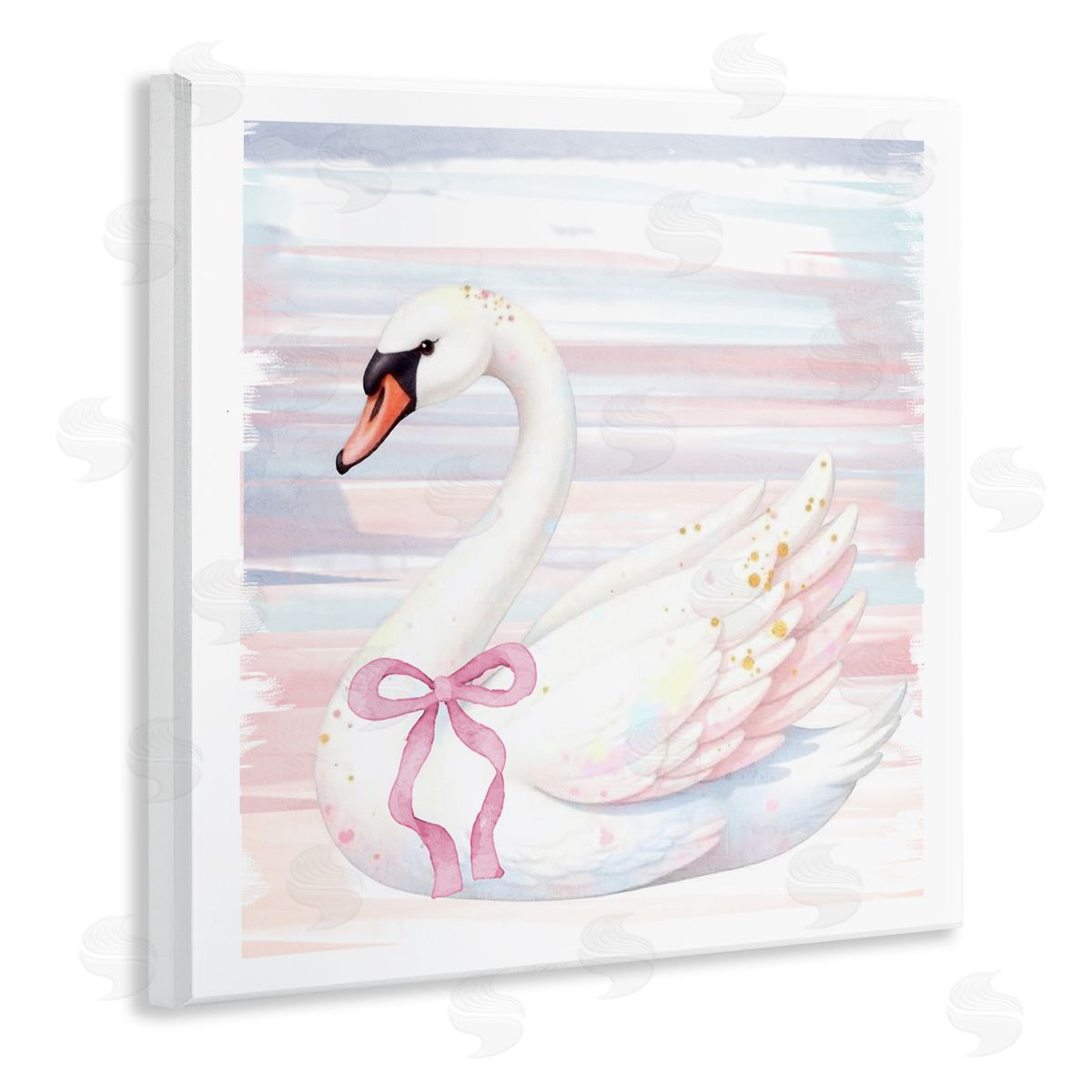 Kim Allen Pastel Swan with Ribbon Wooden Wall Plaque Art Print