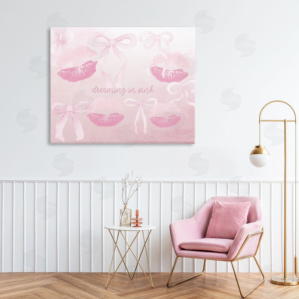 Kim Allen Dreaming In Pink Stretched Canvas Wall Art Print in Room